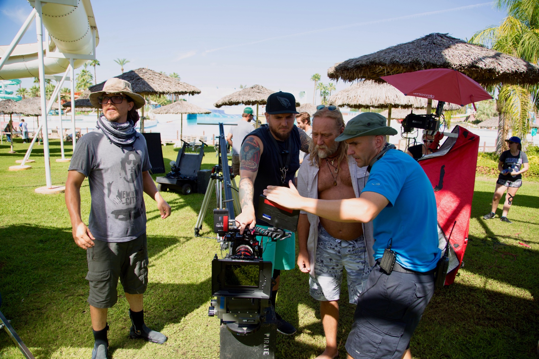 Crew reviewing a take on the monitor
